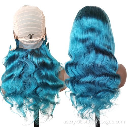 Body wave virgin brazilian hair blue lace frontal wigs transparent hd lace wigs human hair full lace front wigs for black women